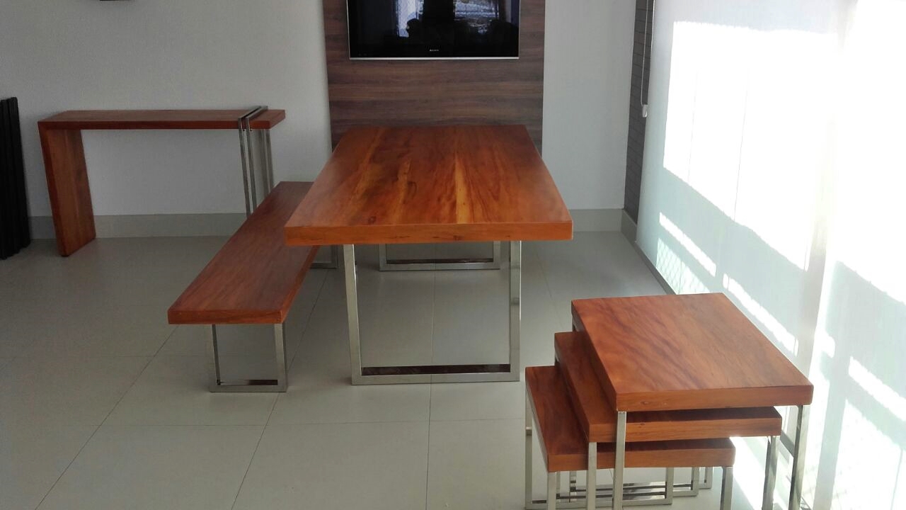 Mesa Ninho u2013 Madeira Demoliç u00e3o e pés em Aço Inox Império Lazer Aparador Inox Restaurante ~ Mesa Ninho u2013 Madeira Demoliç u00e3o e pés em Aço Inox Império Lazer